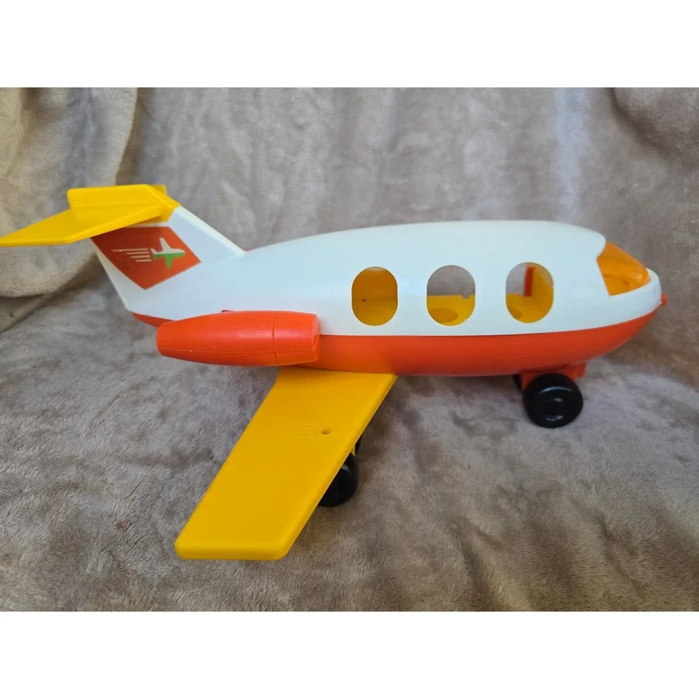 Vintage 1980 Fisher Price Little People Jetliner Airplane 2502 Orange White Toy